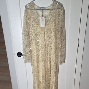 Zara Cream Sequin Gown Sz M